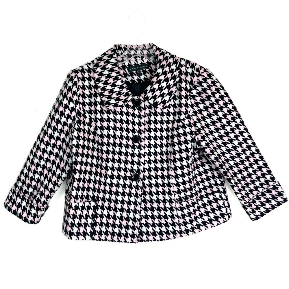 Harve Bernard Black, White & Pink Lined Houndstooth Cropped Jacket - PXL